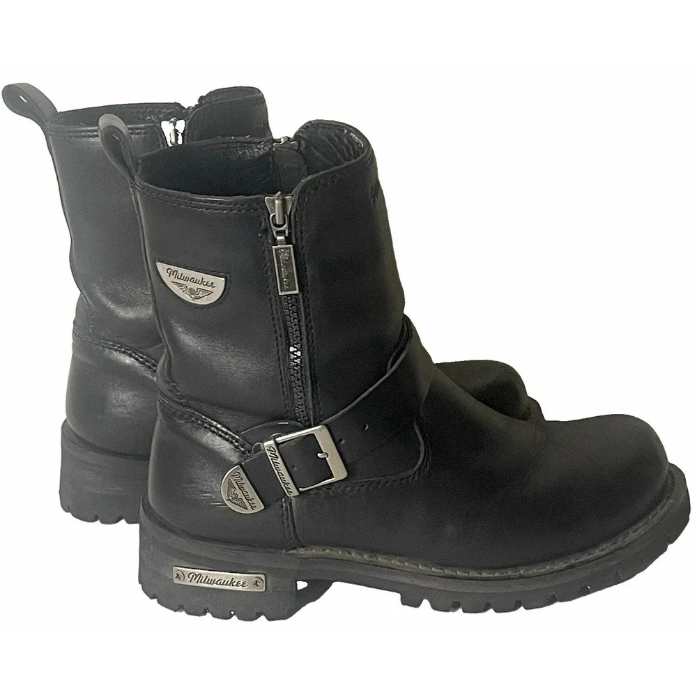 Milwaukee MB207 Men's 8.5 Black Leather Motorcycle Boots Biker Riding